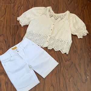 🆕 Ultra Pink Beige Lace Crochet Cardigan in size XL